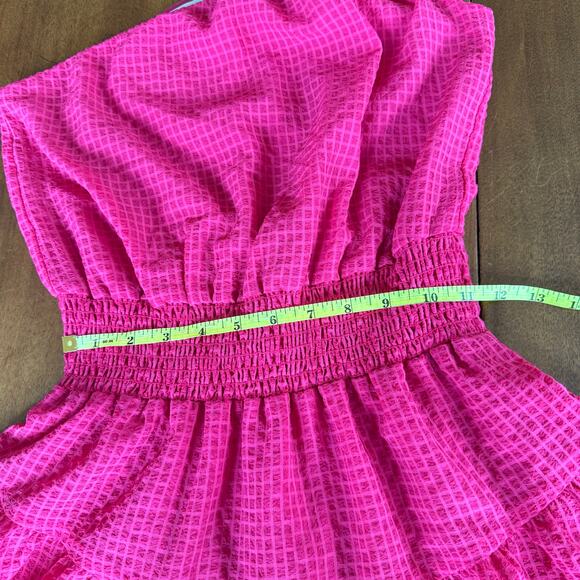Lush Hot Pink One Shoulder Smocked Waist‎ Tiered Mini Dress Sz XS Barbie Y2K - Picture 12 of 12